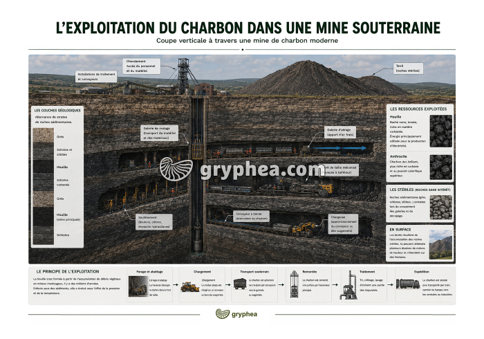 Exploitation du charbon dans une mine - gryphea.org